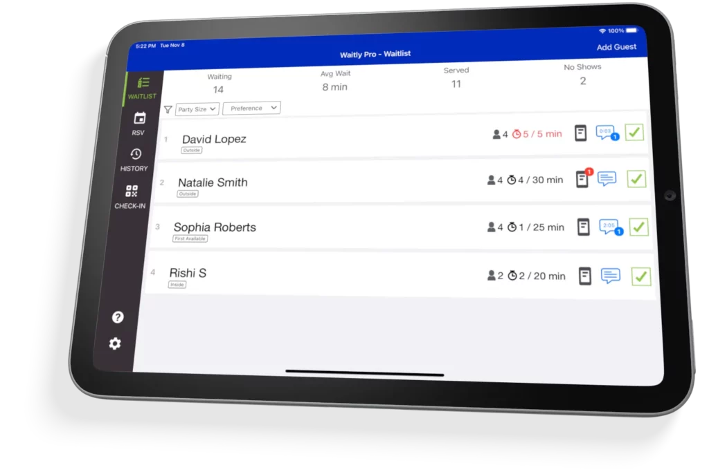 Waitly Waitlist on Ipad mini