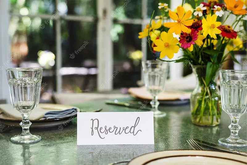 Restaurant Table with reserved sign.