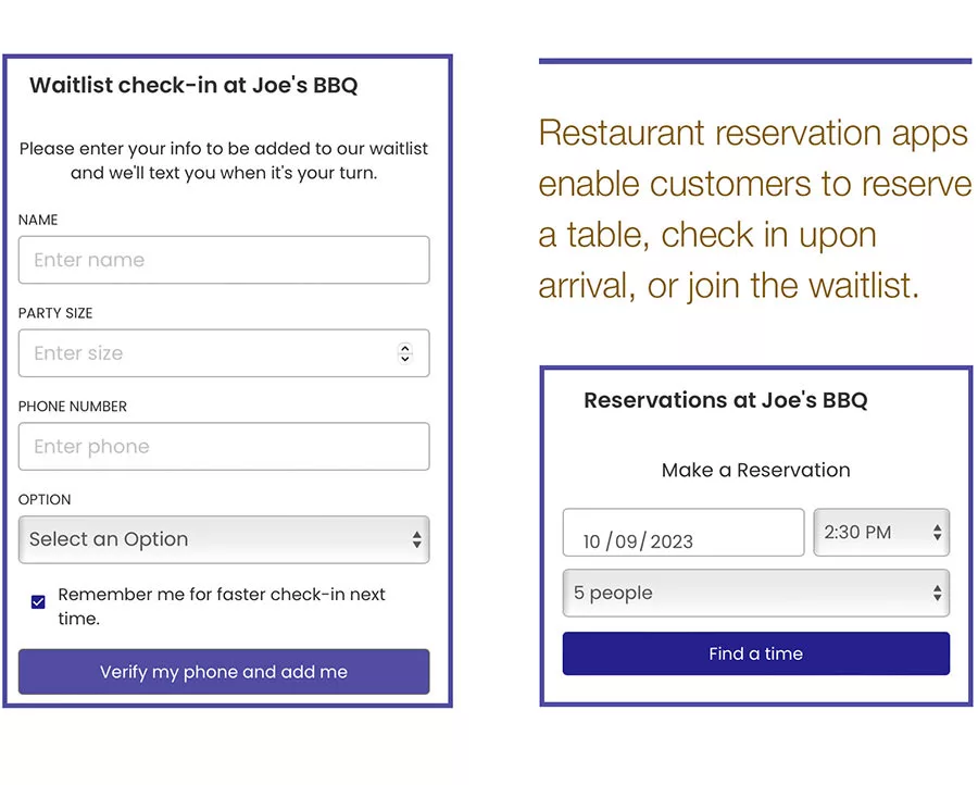 Waitly Book a reservation screen